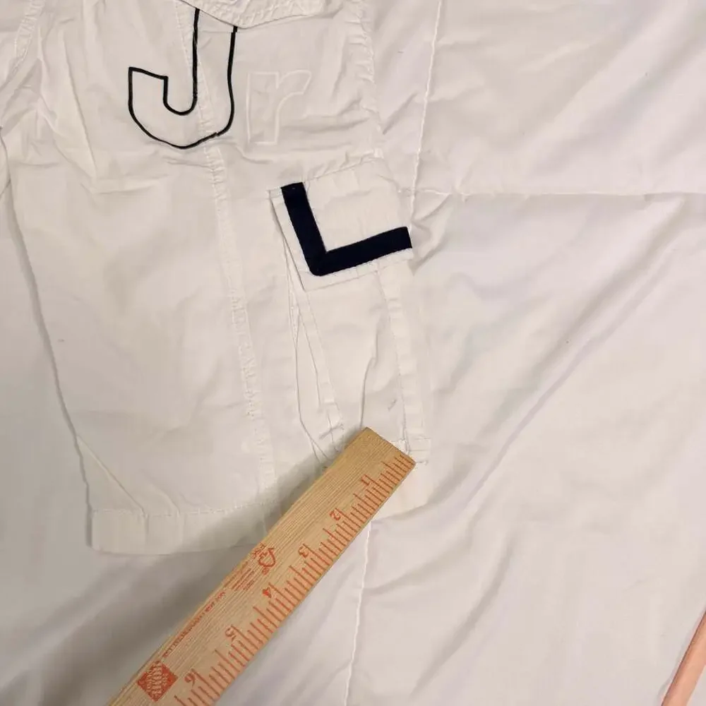 Armani Junior Boys White Cargo Shorts Navy Trim A Jr Logo Size 8A 130cm